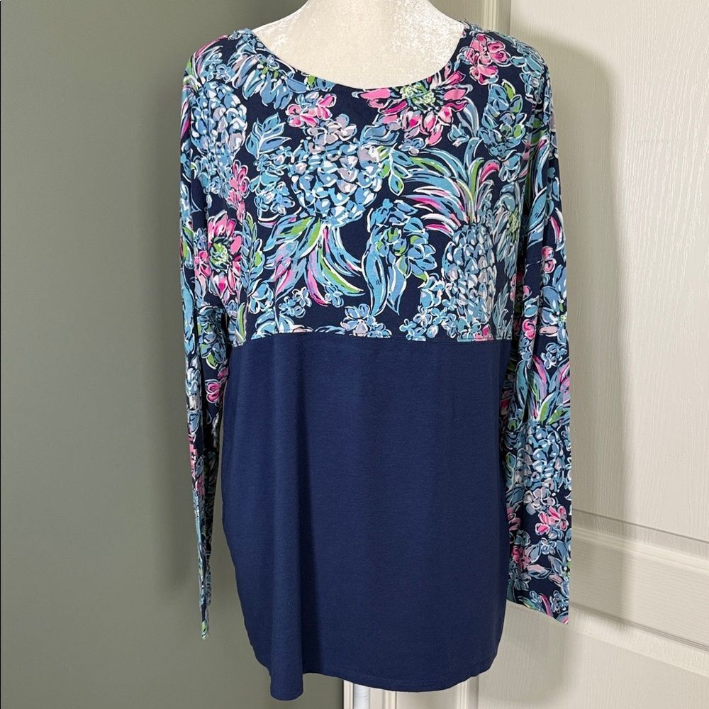 Lilly Pulitzer Navy and Floral Long Sleeve Top